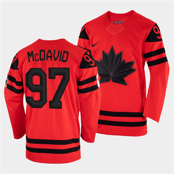 Men's Edmonton Oilers #97 Connor McDavid Canada Hockey 2022 Beijing Winter Olympic Red Stitched Jersey